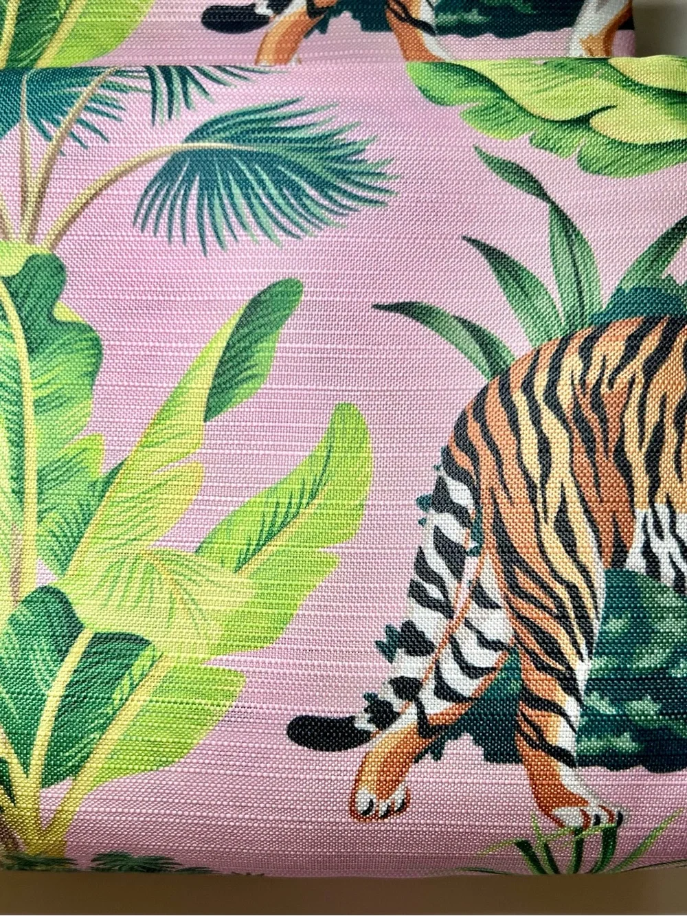 Tigers & Tropical Leaves Fabric Shower Curtain Tiger’s Life Pink & Green
